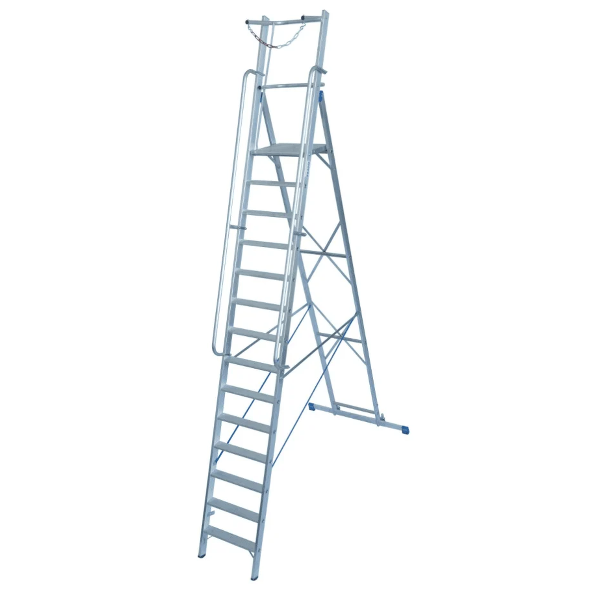 Стремянка STABILO с большой площадкой и защитной дугой 14 ступеней